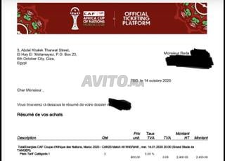 1 ticket billet cat1 demi finale Tanger