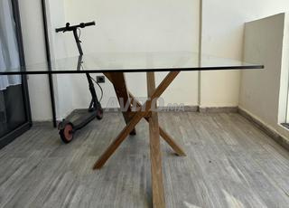 Table de verre bois noyer