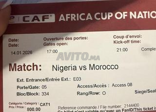 3 tickets catégorie 1 côte à côte MAROC NIGERIA
