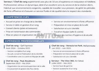 Serveur restaurant chef de rangcafe et restaurant