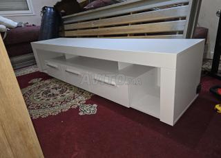 Meuble TV Kitea 200 cm LED bleue Blanc laqué