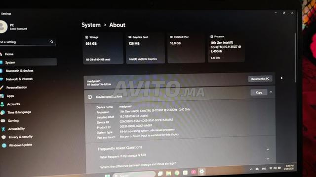 HP Laptop 15s-fq2xxx / 1T /16 GB ram i5 الجيل الحادي عشر