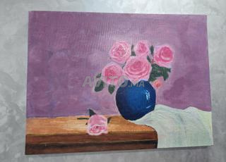 Tableau décoratif vase de fleurs peint à la main