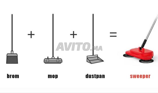 مكنسة دوارة يدوية بلا كهرباء ، 3 في 1 تنظيف سريع