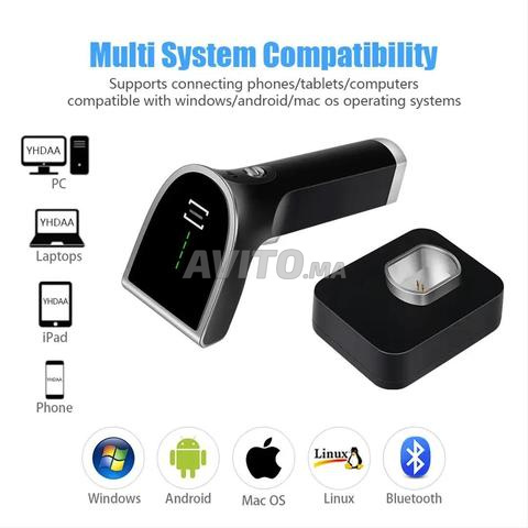 قارئ الباركود ثنائي الأبعاد لاسلكي مع قاعدة