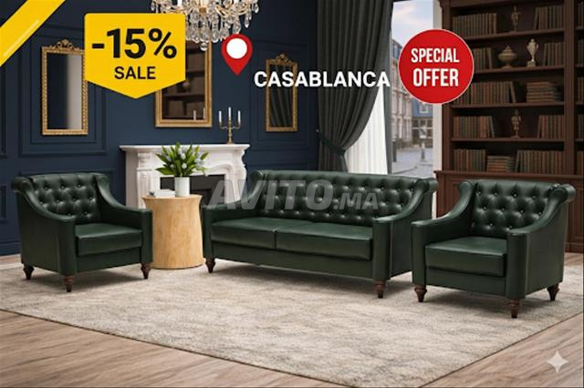 طقم صالون تشيسترفيلد أخضر - 2 كرسي 1 أريكة