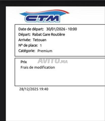 2 billets CTM pren de Tétouan à Rabat 1/02 à 16h