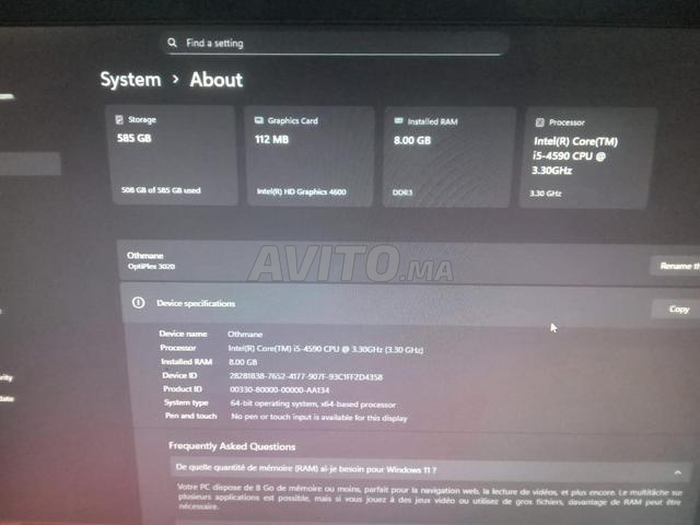DELL Optiplex 3020 I5 4eme (Config fi description) - 2