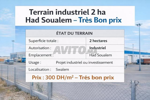 Terrain industriel 2 ha Had Soualem bon prix