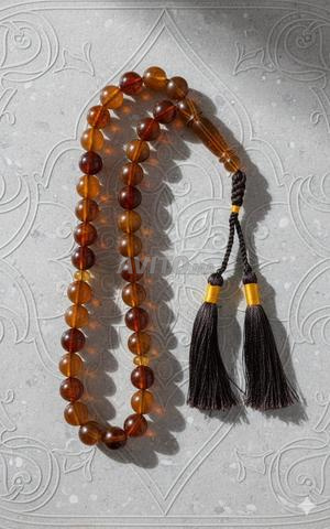 Chapelet persan en ambre véritable, confection artisanale, gland en soie