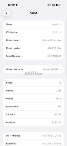 Iphone 16 pro max 256 GO etat neuf