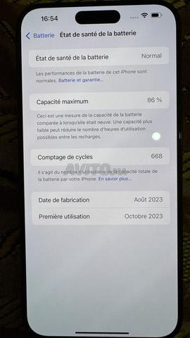 IPHONE 15 pro max 512Gb 86, très bon état