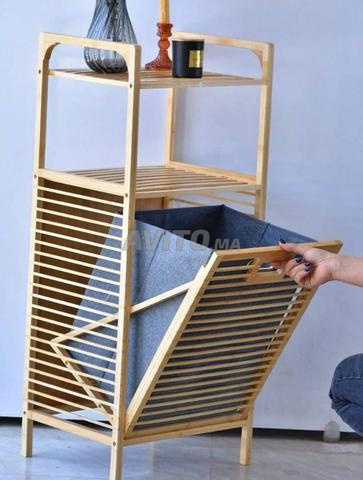 🧺✨ سلة غسيل ورف خشبي 🧺