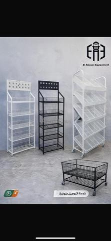 كل ما تحتاجه لتجهيز محلك، رفوف، شباكي عرض السلع