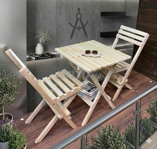Table pliable en bois naturel avec 2 chaises - 2