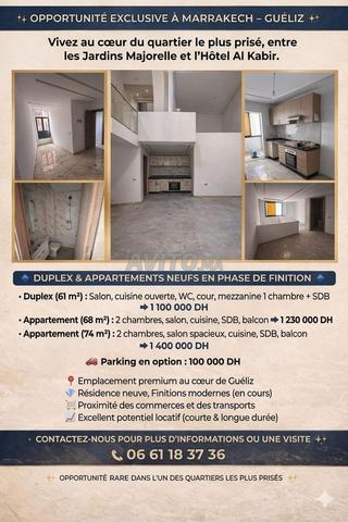 Nouveaux appart 61,68,74m² à Gueliz près Majorelle