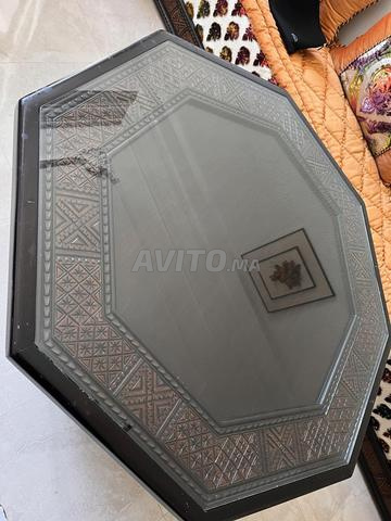 Table basse artisanale bois & verre sculpté - 2