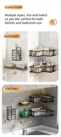 5 أرفف حائطية للحمام، حامل تخزين بدون حفر. - 2