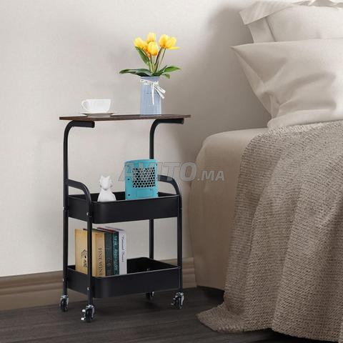 عربة بثلاث طبقات مع سطح طاولة خشبي - 2