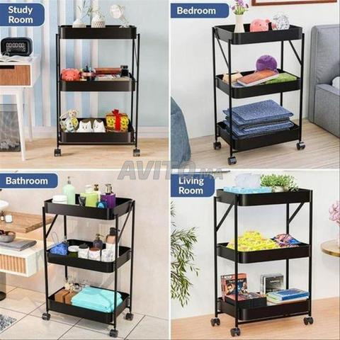 عربة تخزين معدنية قابلة للطي بثلاثة مستويات - 2