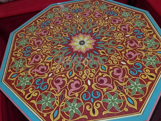 طاولة مغربية تقليدية منقوشة يدويا بخشب متين - 2