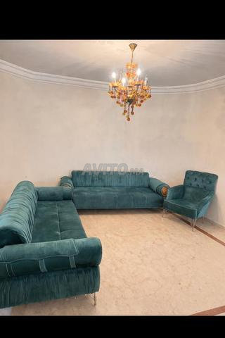 Salon moderne en velours vert – Très bon état