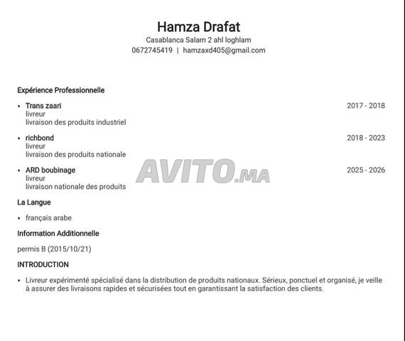 Chauffeur professionnel de petite camionnette, PTAC 3500kg, permis B