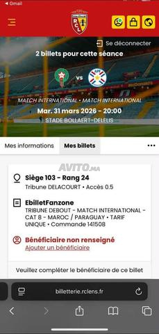 Bonjour j'ai 2 billets maroc vs Paraguay