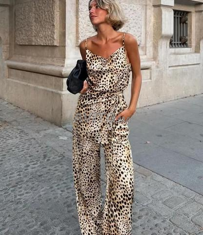 Top / Pantalon satiné Léopard élégant