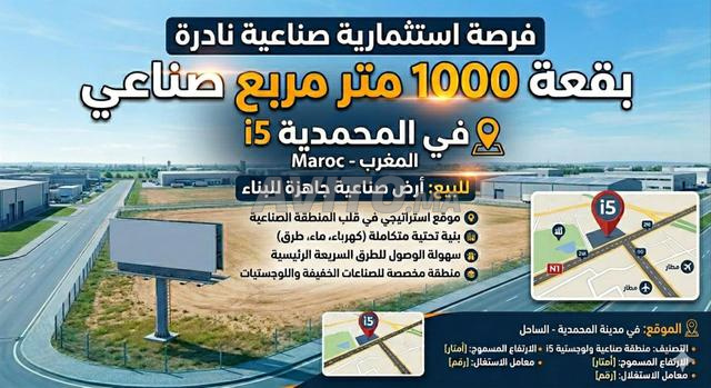أرض صناعية (صنف I5) للبيع بمساحة 1000 متر مربع بالقرب من مرجان