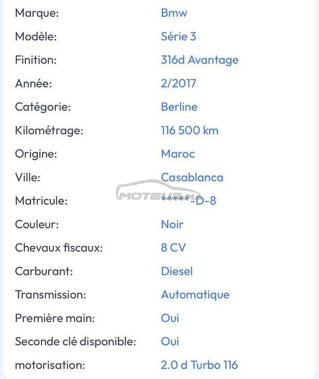 BMW Série 3 Avantage Diesel Automatique 2017 Casa