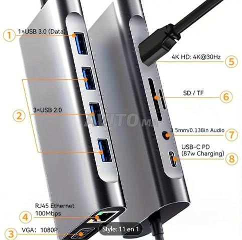 Hub USB Type C 11 ports RJ45 HDMI 4K USB 3.0