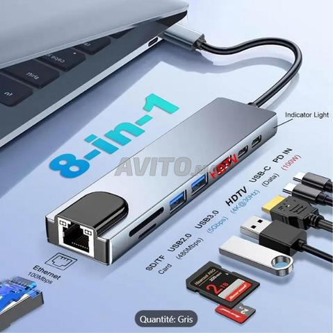 Hub multi ports Type-C RJ45 HDMI SD TF AUX USB3.0 - 2