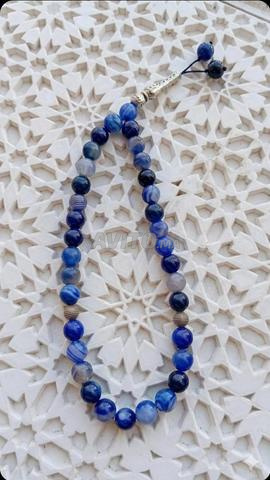 Beau chapelet en agate yéménite bleue - 2