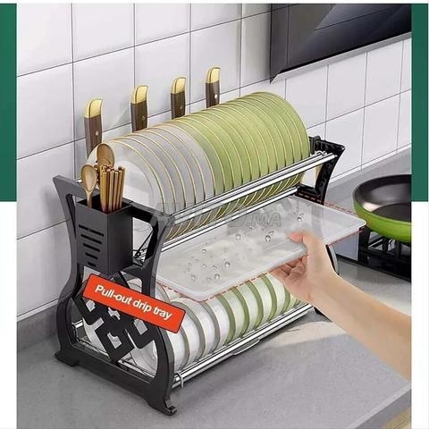 رف تجفيف أطباق من الفولاذ المقاوم للصدأ الأسود. - 2