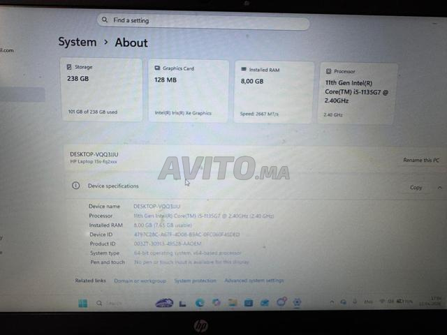 PC Portable HP i5 11ème Gén 8Go RAM SSD 256Go - 2