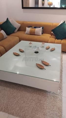 Table de salon (cuir et verre) - 2