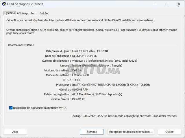 i7 8ème génération Dell Latitude 7400