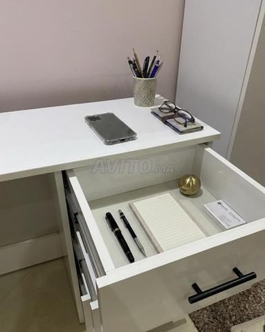 Bureau 3 Tiroirs et Armoire de Rangement Blanche - 2