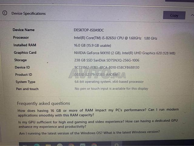 Lenovo i5 8ème Gén Nvidia Mx110 16Go RAM SSD - 2