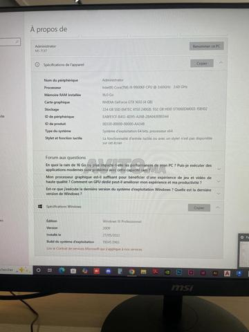 PC Gamer i9 - écran 27” - 16GB RAM