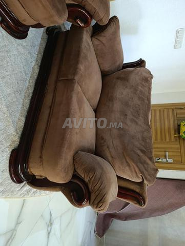 كنب صالون خشب مخمل 3 قطع - 2