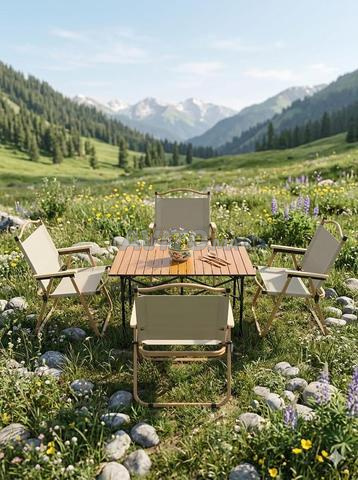 طاولة نزهات كبيرة محمولة مع 4 كراسي