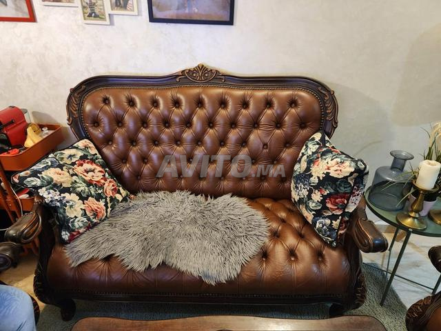 صالون مغربي جلدي – 5 مقاعد – بحالة جيدة جداً - 2