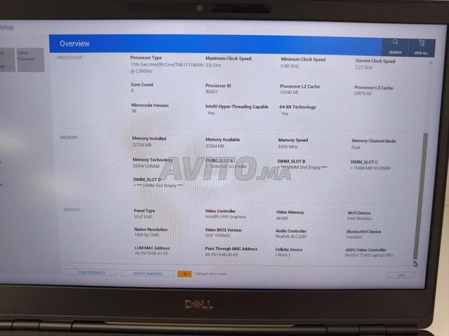 Dell Precision 7560 i7 11ème Gén NVIDIA T1200 32Go RAM