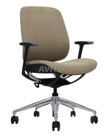 CHAISE BUREAU EN TISSU MARRON NOIR BLEU - 2