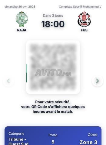 Billets RCA vs FUS (TRIBUNE SUD) ZONE 3