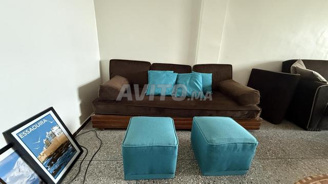 Ensemble de salon canapé, 5 coussins et 2 poufs - 2