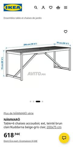 IKEA table d'extérieur 6 chaises 6 coussins - 2