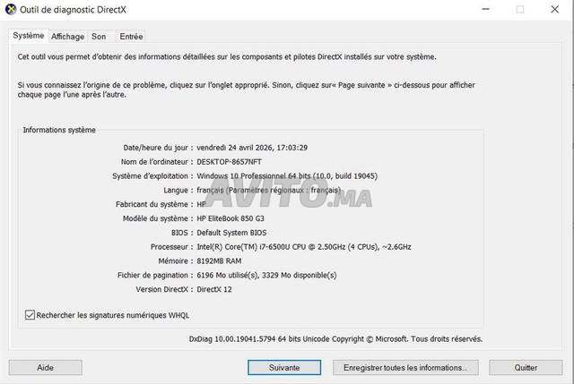 💻HP EliteBook 850 G3 – i7 /SSD HDD/ Très bon état